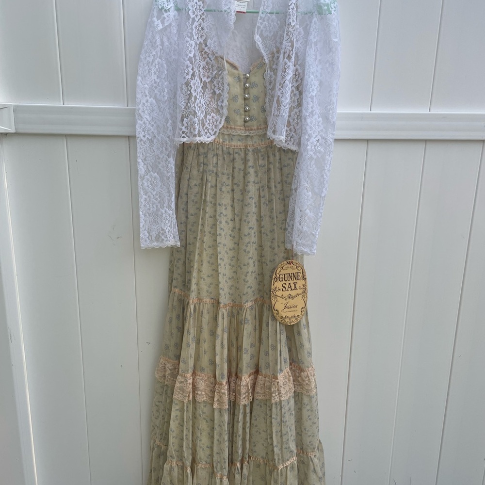 Vintage 1970s Gunne Sax Prairie Dress & Lace Cover-Up Set | Size 5/7, by Jessica
